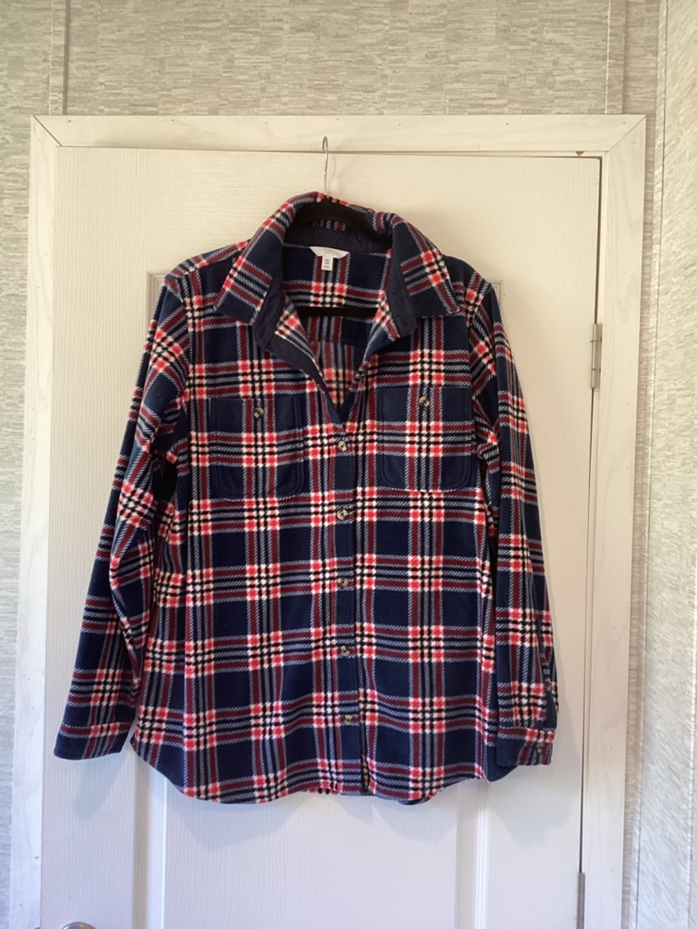 Time and Tru Navy Red White Plaid Button-Down Shirt 2XL EUC